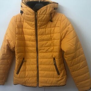 RISING Women Puffer Winter Jacket Dark Yellow with hood